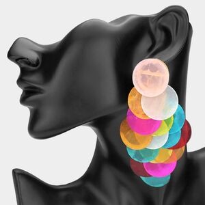 Colorful Oversized Layered Disc Chandelier Large Teardrop Dangle Earrings Big